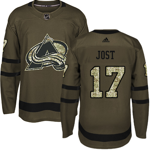 Adidas Avalanche #17 Tyson Jost Green Salute to Service Stitched NHL Jersey
